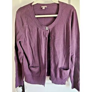 JJill purple button down‎ cardigan sweater woman Sz L w pockets